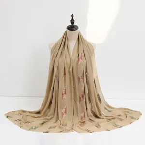 Beige geometric jacquard linen scarf shawl, elegant frayed edge headwrap for women.