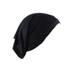 Black cotton inner hijab cap, stretchy tubular bonnet for daily and comfortable wear.