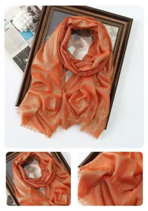 Women's Orange Shimmery Metallic Long Scarf Spring Summer Lightweight Soft Casual Shawl Wrap
