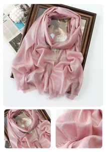 Women spring summer metallic shimmer solid pink long scarf elegant shawl hijab wrap detail