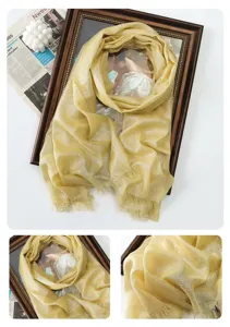 Shimmering gold metallic long scarf for women, elegant sparkly shawl and hijab wrap.