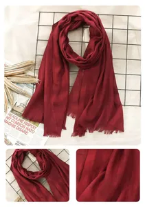 Solid color cotton linen scarf for women, elegant red autumn winter breathable shawl wrap.