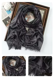 Women metallic glitter long scarf solid color rayon shawl elegant fringe head wrap apparel