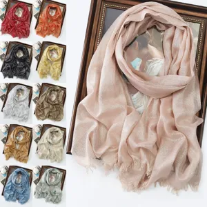 Women's Long Solid Color Scarf Shimmer Metallic Tassel Wrap Lightweight Spring Summer Daily Fashion Accessories