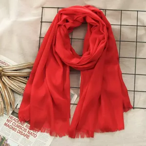 Solid red linen cotton scarf winter warm shawl women casual tassel wrap daily wear fashion