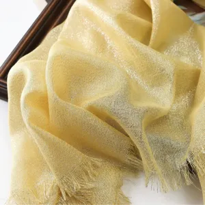Women's shimmering metallic long scarf lightweight rayon gold shawl for spring summer