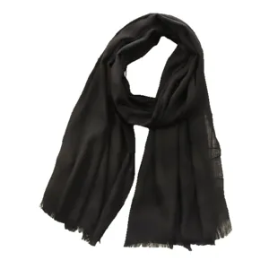 Classic black cotton linen scarf for women, elegant solid color fringe shawl for autumn winter.