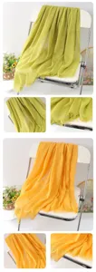 Solid color linen scarf with fringe edges, versatile casual shawl, comfortable detail view.