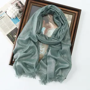 Elegant metallic shimmer long scarf for women, perfect spring and summer fashion shawl wrap.