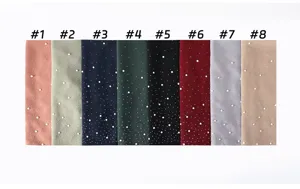 Women pearl chiffon hijab scarf multi-color variant display Muslim long head cover shawl