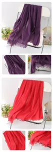 Solid color linen fringe scarf shawl multi-color versatile beach towel detail display