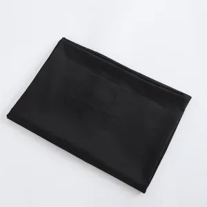 Solid black satin long scarf fabric, smooth texture detail for elegant daily wear and styling.