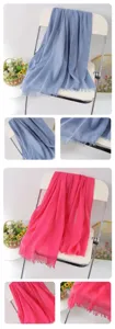 Solid color linen fringe scarf shawl for women, versatile fashion beach towel and head wrap.