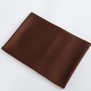 Dark brown solid color satin headscarf fabric, smooth glossy texture, lightweight detail view.