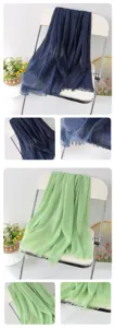 Solid color linen scarf shawl with fringe detail, versatile soft fashion accessory for women.