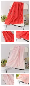 Soft solid color linen scarf with fringe, versatile lightweight shawl and beach wrap.