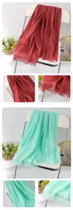 Solid color linen scarf with fringe, soft fabric, versatile shawl and beach hijab styles.