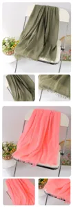 Solid color linen scarf with fringe detail, versatile casual shawl and beach wrap for women.