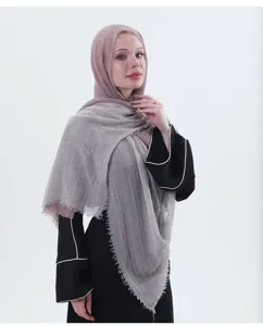 Gradient cotton linen scarf for women, stylish hijab headwrap, soft shawl wrap for daily wear.