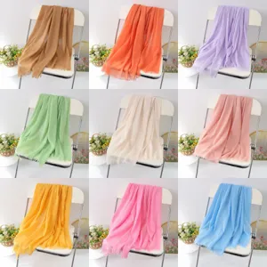 Women Solid Color Polyester Scarf Lightweight Fringed Shawl Versatile Headscarf Beach Towel Fashion Scarf