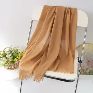 Solid color linen fringe scarf shawl for women, autumn winter versatile fashion neck wrap.
