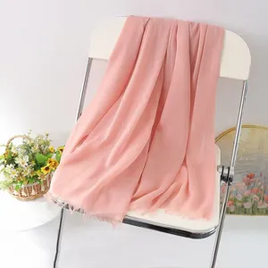 Solid pink tassel scarf elegant shawl lightweight drape wrap versatile fashion accessory