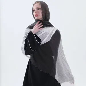 Elegant gradient cotton linen scarf for women, stylish hijab wrap and lightweight shawl.