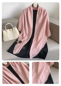 Roze effen franje sjaal elegante vintage omslagdoek voor dames dagelijkse mode