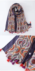 Bohemian printed tassel scarf women fashion ethnic style lightweight shawl summer beach vacation wrap