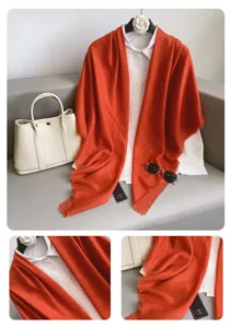 Elegante oranje vierkante sjaal met korte kwastjes dames retro literaire stijl shawl
