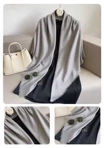 Vrouwen effen kleur vierkant korte franje sjaal elegante retro bovenkleding grijs