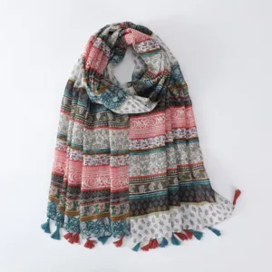 Bohemian printed tassel scarf women beach sun protection shawl colorful patchwork wrap