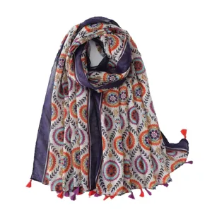 Bohemian colorful printed tassel scarf for women, ideal for beach holiday sun protection.