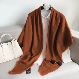 Effen vierkante korte kwast elegante vrouwen sjaal omslagdoek, retro casual bovenkleding chic.
