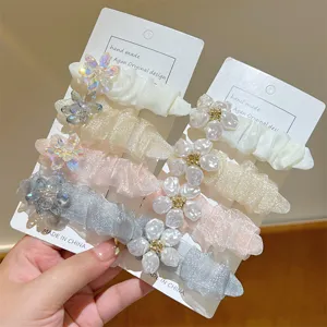 Korean Sweet Mesh Crystal Flower Duckbill Hair Clip Elegant Artificial Pearl Hair Pin Hair Accessories For Women