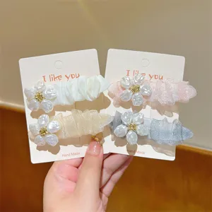 Korean sweet mesh crystal flower hair clip side clip sweet girl hairpin for women