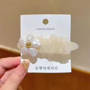 Korean sweet mesh crystal flower duckbill clip, exquisite side hair pin for daily wear.