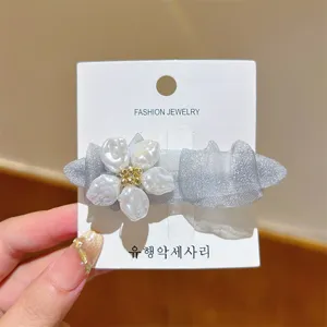 Korean sweet mesh crystal flower duckbill hair clip for women side fringe styling detail