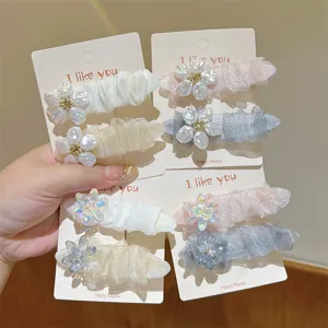 Korean sweet mesh crystal flower duckbill clip, exquisite side clip for bangs and hair styling.