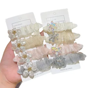 Korean sweet mesh crystal flower duckbill hair clip, cute side clip for bangs and daily wear.