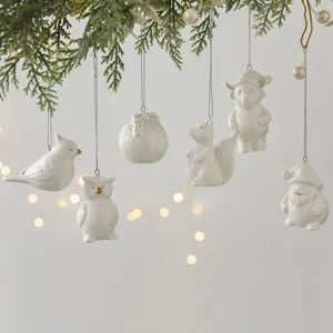Addobbi natalizi in ceramica bianca per albero simpatici animali decorazione feste