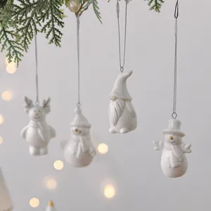 Ornamenti sospesi di Natale in ceramica bianca simpatico pupazzo di neve renna albero
