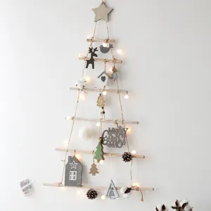 Minimaliste Bâton de Bois Sapin de Noël Suspension Murale Pendentif Rustique Branche En Bois Échelle Ornement Pour Maison Fête