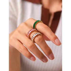 Elegant titanium steel cubic zirconia stackable ring, luxury design fashion jewelry for women.