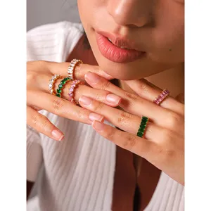 Titanium steel colorful zircon rings, luxury stackable finger jewelry, elegant fashion accessory.
