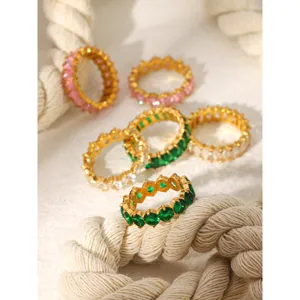 Stainless steel colorful zircon eternity rings detail view fashion jewelry accessory