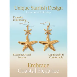 Exaggerated Stainless Steel Starfish Drop Earrings For Women Gold Plated Double Layer Sea Star Rhinestone Beach Vacation Ear Rings Ocean Jewelry Gift