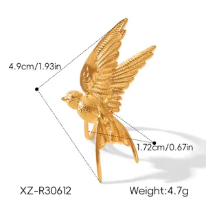 Retro Stainless Steel Flying Bird Open Ring Vintage Hollow Dove Band Jewelry Style