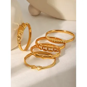 Bracelet Jonc Irrégulier en Acier Inoxydable Minimaliste pour Femme Bracelet à Boucle Géométrique Plaqué Or Bijoux de Mode