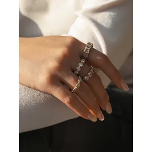 Set di anelli in acciaio inossidabile con zirconi, gioielli di lusso per donna.